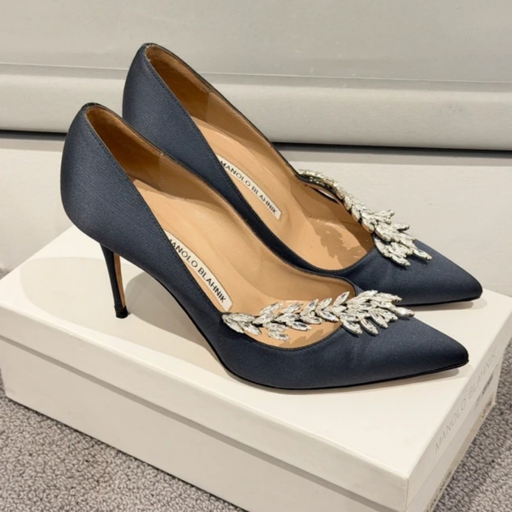 Manolo Blahnik Dark Blue Heels with Silver Details